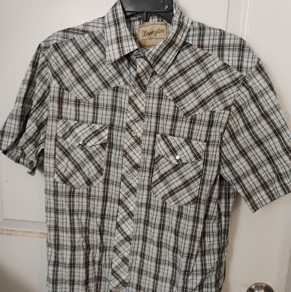 Wrangler Black and Blue Casual Pearl Snap Button Down Shirt